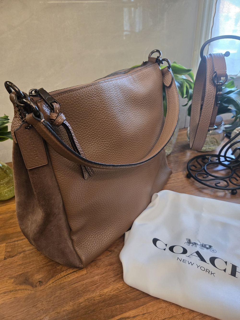 COACH Shay Shoulder Bag Pebbled Leather Suede Brown Crossbody Hobo